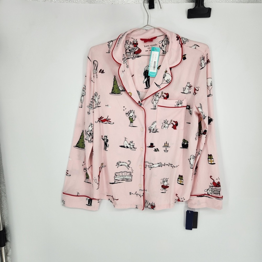 Kate Spade New York Pink Medium Notch Collar Jersey Sleep Lounge Pj Set NWT